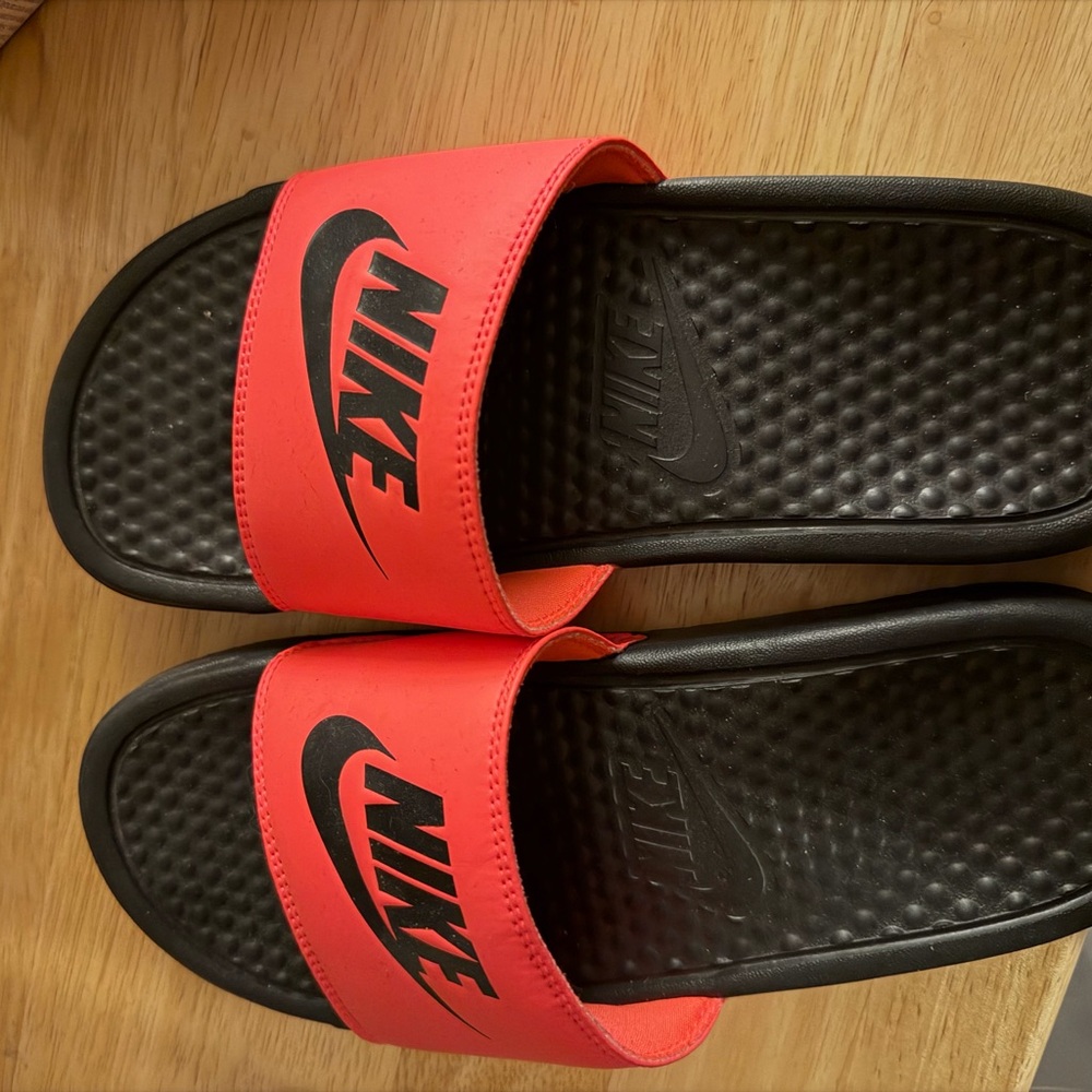 Nike Black and Red Slide Sandals